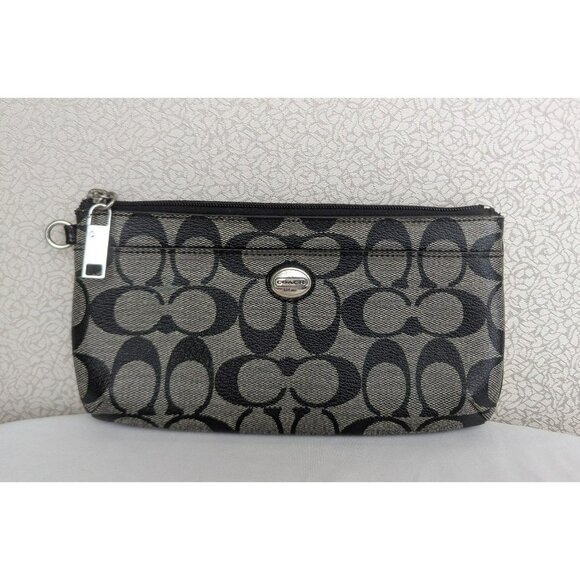 Coach Peyton Signature Go-Go Wristlet Pouch Wallet Holds Phone Black NO STRAP - Picture 1 of 12